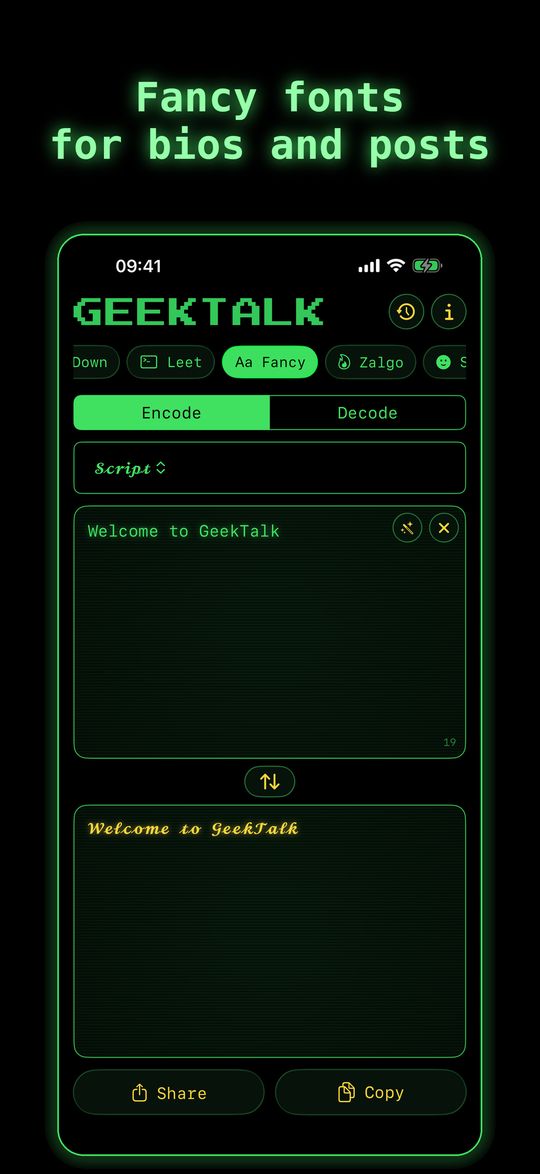 GeekTalk2 screenshot: fancy fonts