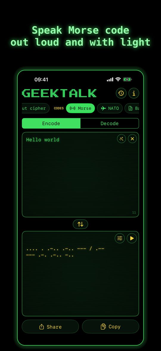 GeekTalk2 screenshot: Morse code