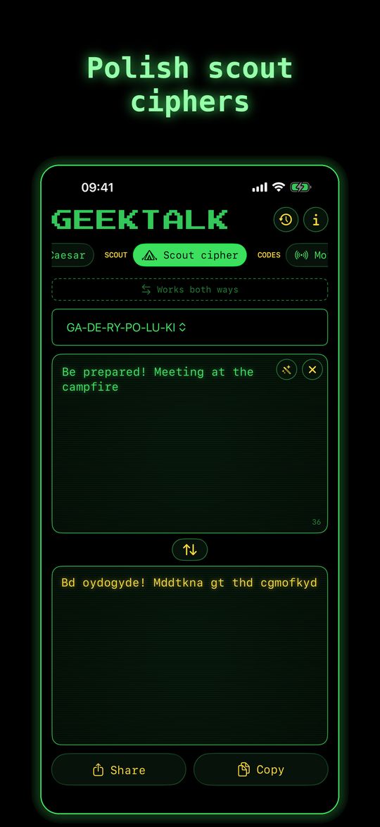 GeekTalk2 screenshot: scout cipher